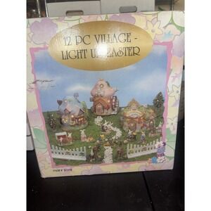 NEW Light Up Ceramic/Resin Easter Village (12) Pieces
